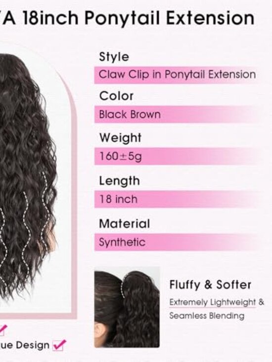 Ponytail Extension, 18 Inch Black Brown Claw Clip Ponytail Extensions main image 3